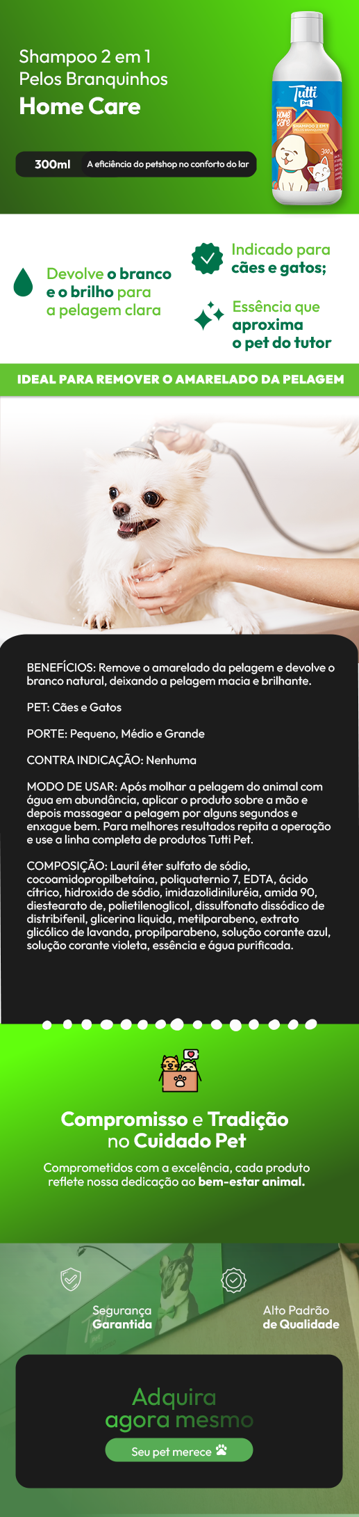 Shampoo 2 em 1 Home Care Pelos Branquinhos para Cães e Gatos 300ml