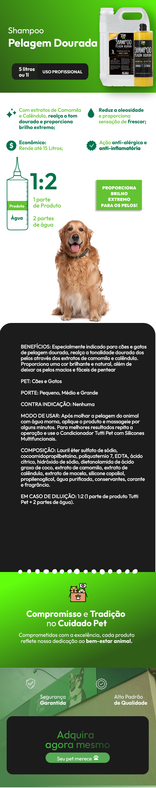 Shampoo Tutti Pet Pelagem Dourada Para Cães e Gatos